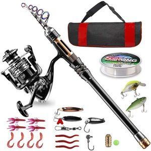 Fishing Rod Kit, Carbon Fiber Telescopic Fishing Pole and Reel Combo